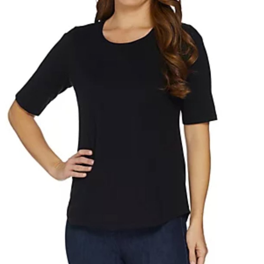Denim & Co Essentials Elbow Sleeve Knit Top 10886 - Picture 1 of 2